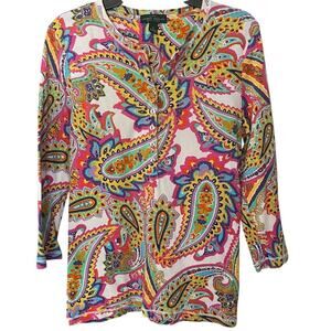 Lauren Ralph Lauren VTG Y2K Abstract Paisley Flower Retro Top Size Small